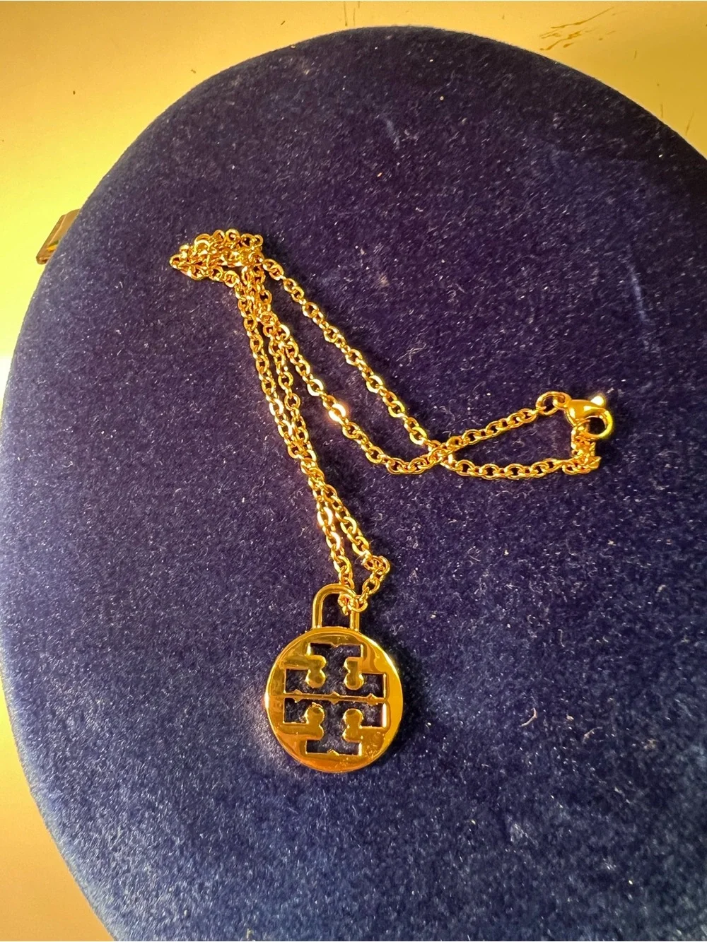Tory Burch Gold Tone Logo Pendant with 16” Necklace - Women's Jewelry